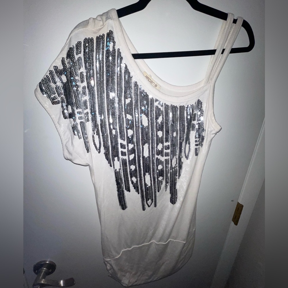 Arden B size L one shoulder tunic top white